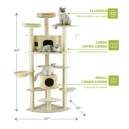 Go Pet Club Cat Tree, 80-Inch, Beige