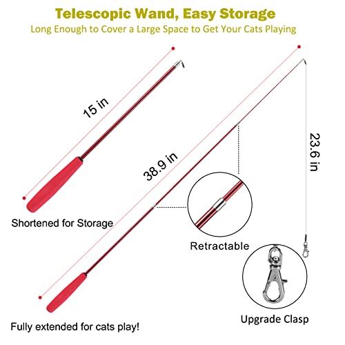 MeoHui 11PCS Retractable Cat Feather Toy Set, Interactive Cat Toys Wand with 2 Poles & 9 Attachments Worm Bird Feathers, Cat Feather Teaser Wand Toy for Kitten Cat Having Fun Exercise Playing