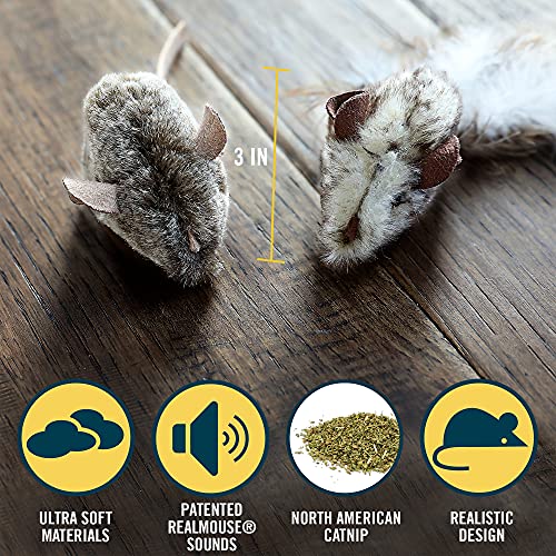 OurPets Play-N-Squeak Twice the Mice Cat Toy, 2pc (Interactive Cat Toy, Catnip Toy, Catnip Toys for Cats, Real Mouse Electronic Sound, Catnip, Cat Toys)