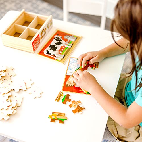 Melissa & Doug Animals 4-in-1 Wooden Jigsaw Puzzles Set - Pets and Farm