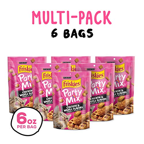 Purina Friskies Made in USA Facilities Cat Treats, Party Mix Chicken & Waffle Flavors - (6) 6 oz. Pouches