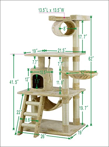 Go Pet Club 62" Cat Tree Condo Furniture Beige Color