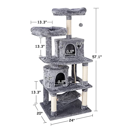 Nova Microdermabrasion 57.1 Inches Multi-Level Cat Tree Tower with Scratching Posts Perch Hammock Pet Furniture Kitten Activity Tower Kitty Play House