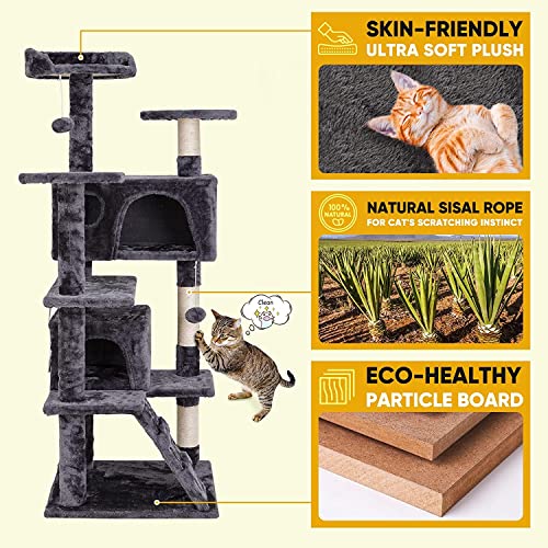 Multi-Level 54in Cat Tree Condo for Indoor Cats