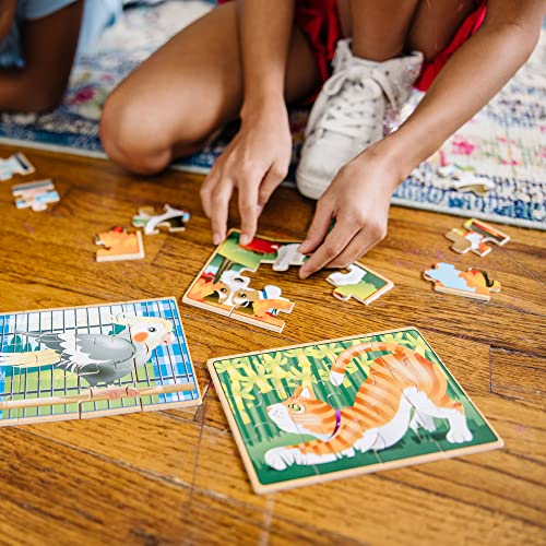 Melissa & Doug Animals 4-in-1 Wooden Jigsaw Puzzles Set - Pets and Farm