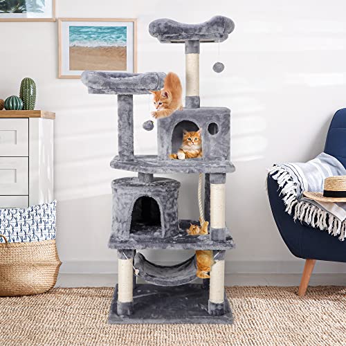 Nova Microdermabrasion 57.1 Inches Multi-Level Cat Tree Tower with Scratching Posts Perch Hammock Pet Furniture Kitten Activity Tower Kitty Play House