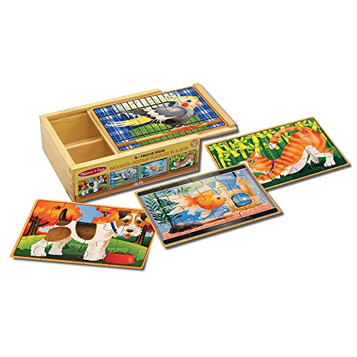 Melissa & Doug Animals 4-in-1 Wooden Jigsaw Puzzles Set - Pets and Farm
