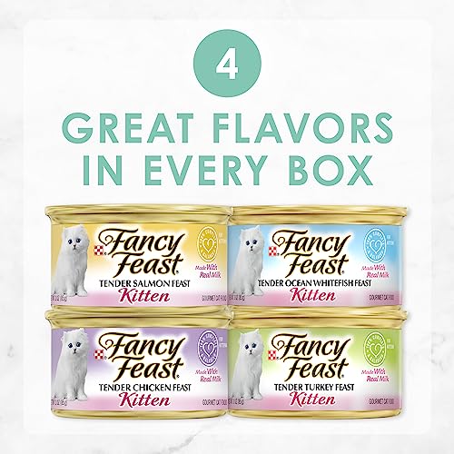 Purina Fancy Feast Grain Free Pate Wet Kitten Food Variety Pack, Kitten Classic Pate Collection, 4 flavors - (24) 3 oz. Boxes