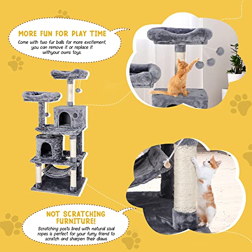 Nova Microdermabrasion 57.1 Inches Multi-Level Cat Tree Tower with Scratching Posts Perch Hammock Pet Furniture Kitten Activity Tower Kitty Play House