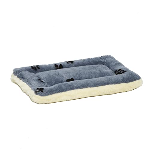 Reversible Paw Print Pet Bed in Blue / White, Dog Bed Measures 17L x 11W x 1.5H for "Tiny" Dog Breed, Machine Wash