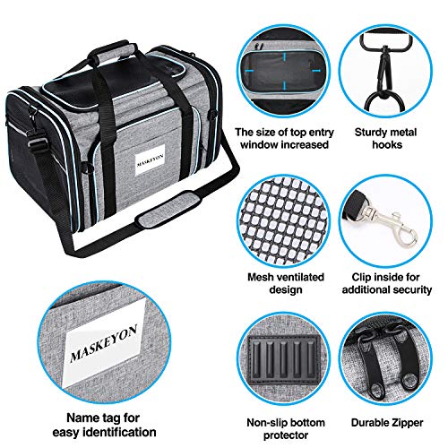 MASKEYON Airline Approved Portable Pet Carrier 2 Sides Expandable Soft-Sided Large Cats Carrier Collapsible Kennel Travel TSA Carrier 4 Doors with Removable Pads and 3 Pockets for Puppy Small Dogs