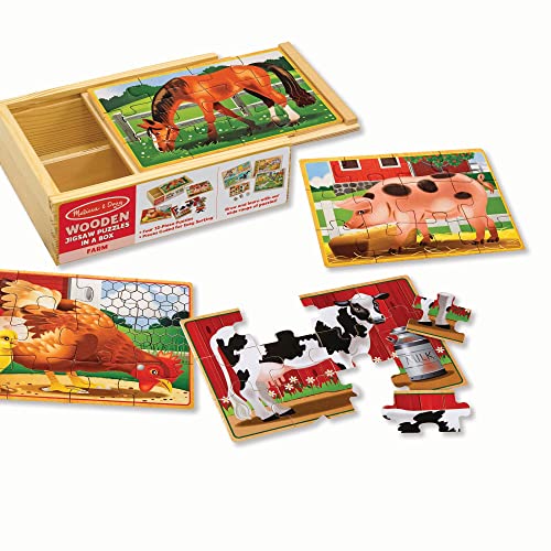 Melissa & Doug Animals 4-in-1 Wooden Jigsaw Puzzles Set - Pets and Farm