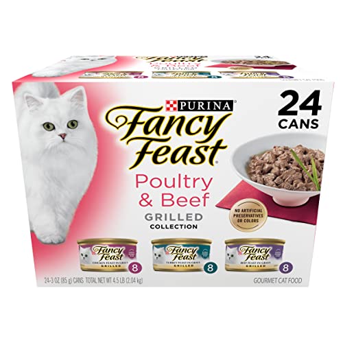 Purina Fancy Feast Gravy Wet Cat Food Variety Pack, Poultry & Beef Grilled Collection - (24) 3 oz. Cans