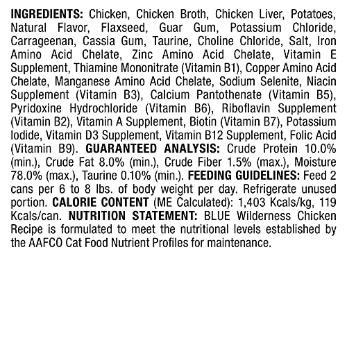 Blue Buffalo Blue Wilderness Chicken Canned Cat Food, 3 oz, Case of 24, 24 X 3 OZ