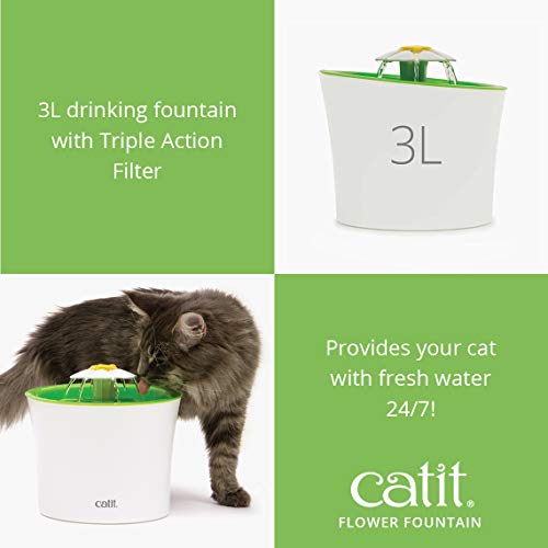 Catit Flower Fountain: 3L Drinking Fountain with Triple-Action Filter