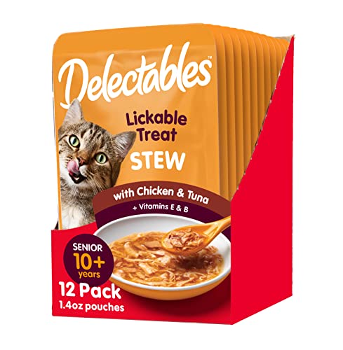 Delectables Senior Stew Lickable Wet Cat Treats - Chicken & Tuna, 10 Years+