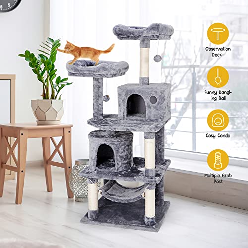 Nova Microdermabrasion 57.1 Inches Multi-Level Cat Tree Tower with Scratching Posts Perch Hammock Pet Furniture Kitten Activity Tower Kitty Play House