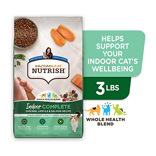 Rachael Ray Nutrish Indoor Complete Premium Natural Dry Cat Food, Chicken with Lentils & Salmon Recipe, 3 Pounds (Packaging May Vary)