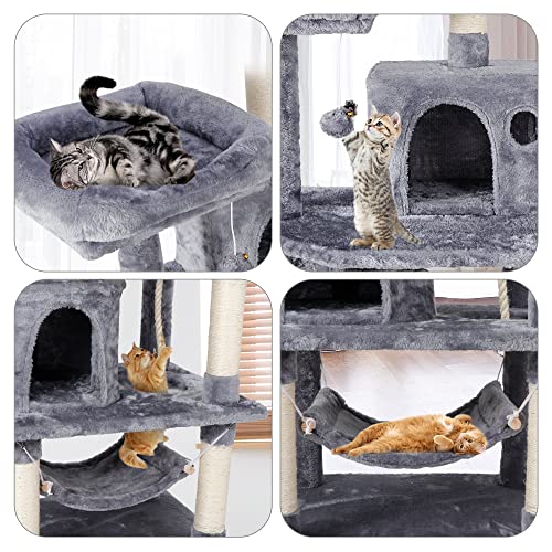 Nova Microdermabrasion 57.1 Inches Multi-Level Cat Tree Tower with Scratching Posts Perch Hammock Pet Furniture Kitten Activity Tower Kitty Play House