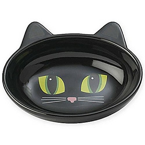 Petrageous Stoneware Pet Bowls Here Kitty, 5-1/2-Inch Oval, 5.3-Ounce, Black
