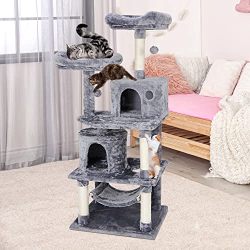 Nova Microdermabrasion 57.1 Inches Multi-Level Cat Tree Tower with Scratching Posts Perch Hammock Pet Furniture Kitten Activity Tower Kitty Play House
