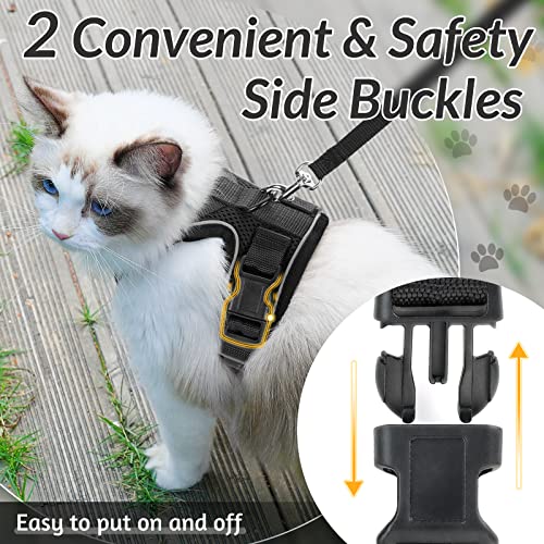 rabbitgoo Cat Harness and Leash for Walking, Escape Proof Soft Adjustable Vest Harnesses for Cats, Easy Control Breathable Reflective Strips Jacket, Black, XS (Chest: Chest: 13.5"-16")