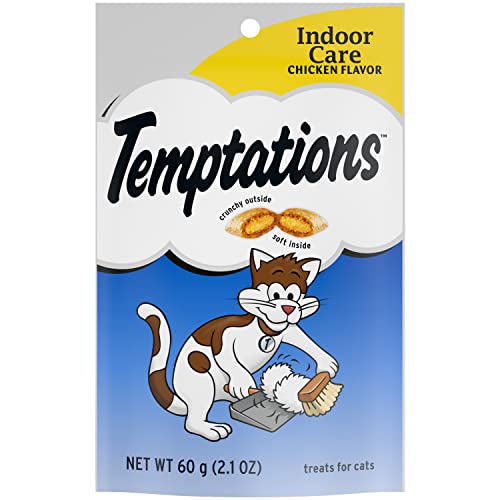 TEMPTATIONS Hairball Control Crunchy and Soft Cat Treats Chicken Flavor, 2.1 oz. Pouch, Pack of 12