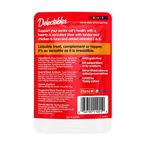 Delectables Senior Stew Lickable Wet Cat Treats - Chicken & Tuna, 10 Years+