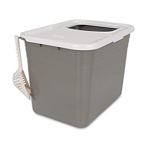 Petmate Top Entry Litter Pan Cat Litter Box Brushed Nickel/Pearl White