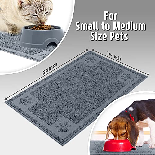 Cavalier Pets, Medium Dog Bowl Mat for Cat and Dog Bowls, Silicone Non-Slip Absorbent Waterproof Dog Food Mat, Easy to Clean, Unique Paw Design, 24 by 16 Inch, Grey