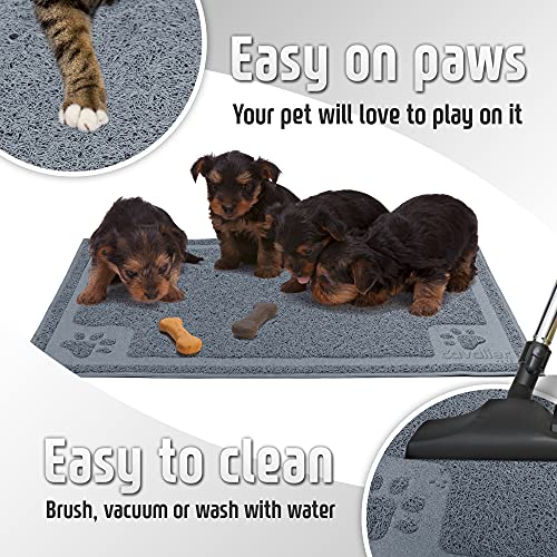 Cavalier Pets, Medium Dog Bowl Mat for Cat and Dog Bowls, Silicone Non-Slip Absorbent Waterproof Dog Food Mat, Easy to Clean, Unique Paw Design, 24 by 16 Inch, Grey
