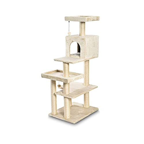 AmazonBasics Extra Large Cat Tree Tower with Condo - 24 x 56 x 19 Inches, Beige