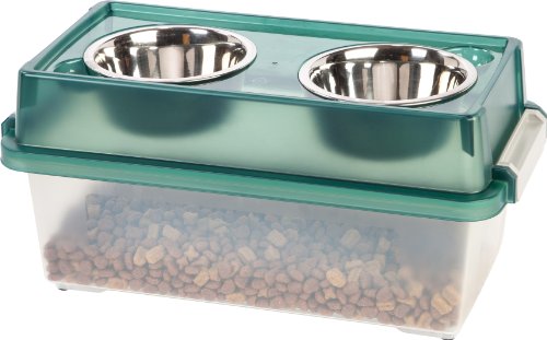 IRIS Medium Elevated Feeder with Airtight Storage, Green