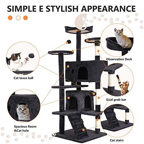 BestPet 54in Indoor Cat Tree Toy, Multi-Level Activity Center