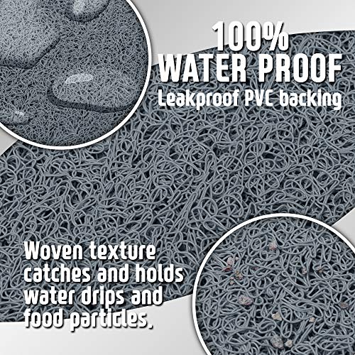 Cavalier Pets, Medium Dog Bowl Mat for Cat and Dog Bowls, Silicone Non-Slip Absorbent Waterproof Dog Food Mat, Easy to Clean, Unique Paw Design, 24 by 16 Inch, Grey
