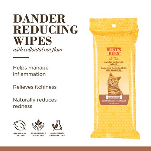 Burt's Bees Kitten and Cat Wipes For Grooming, Natural Dander Reducing Wipes, 50 Count