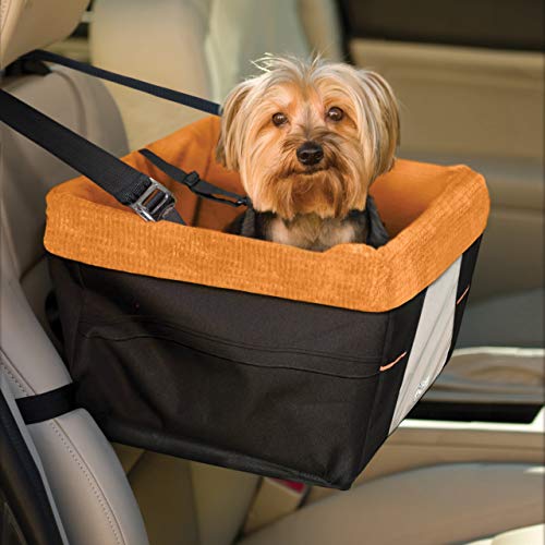 Kurgo Skybox Car Booster Seat for Dogs | Dog Seat for Cars | Waterproof Exterior | Helps with Canine Car Sickness | for Small Petsup to 30 lb | Dog Seatbelt Tether Included | Black/Orange