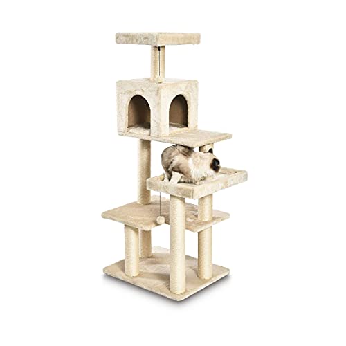 AmazonBasics Extra Large Cat Tree Tower with Condo - 24 x 56 x 19 Inches, Beige