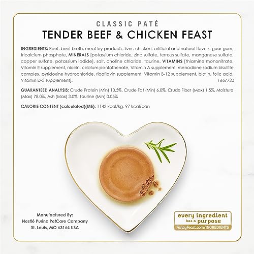 Purina Fancy Feast Grain Free Pate Wet Cat Food Variety Pack, Poultry & Beef Collection - (30) 3 oz. Cans