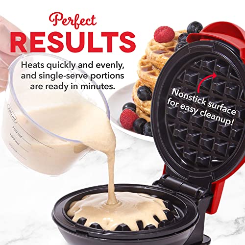 Dash Mini Maker: The Mini Waffle Maker Machine for Individual Waffles, Paninis, Hash browns, & other on the go Breakfast, Lunch, or Snacks - Red