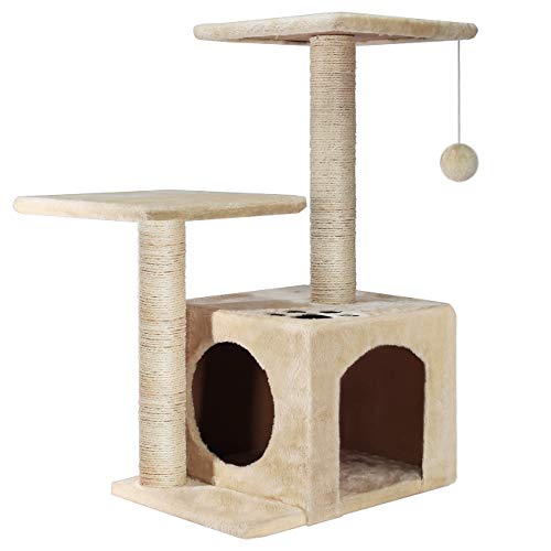 OTLIVE Cat Tree Condo, 27 inch Cat Tree with Cat Scratching Post and Pet House Cave (Beige)