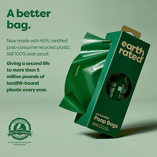 Earth Rated Dog Poop Bags, 300 Dog Waste Bags on a Large Single Roll, Grab and Go, Guaranteed Leak-proof, Lavender-scented, Great for Backyard Pickups, Each Poop Bag Measures 8 x 13 Inches