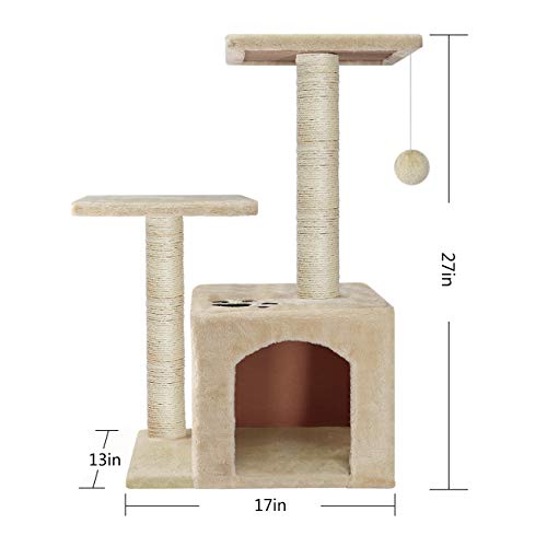 OTLIVE Cat Tree Condo, 27 inch Cat Tree with Cat Scratching Post and Pet House Cave (Beige)