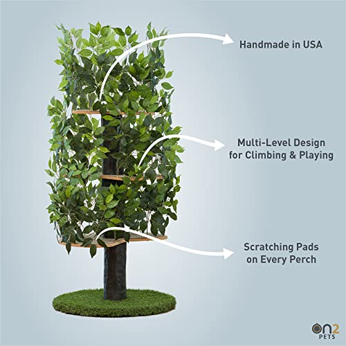 On2Pets CatHaven Cat Condo Furniture, Tree House Tower for Climbing, Playing, Scratching, and Relaxing - 60 in. high, Green, Large