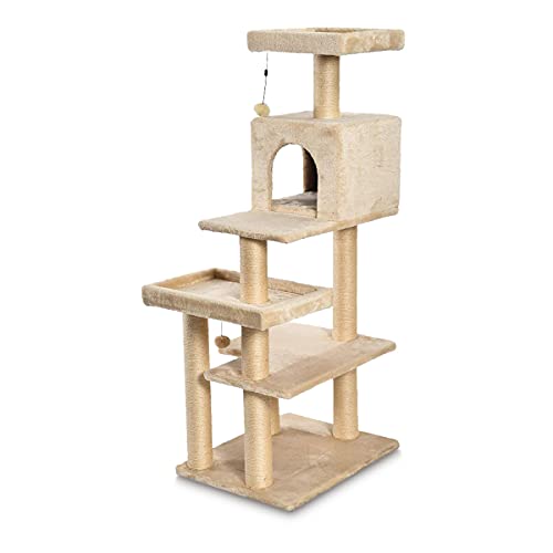 AmazonBasics Extra Large Cat Tree Tower with Condo - 24 x 56 x 19 Inches, Beige