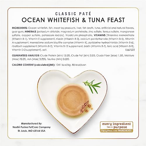 Purina Fancy Feast Grain Free Pate Wet Cat Food Variety Pack, Seafood Classic Pate Collection - (2 Packs of 12) 3 oz. Cans