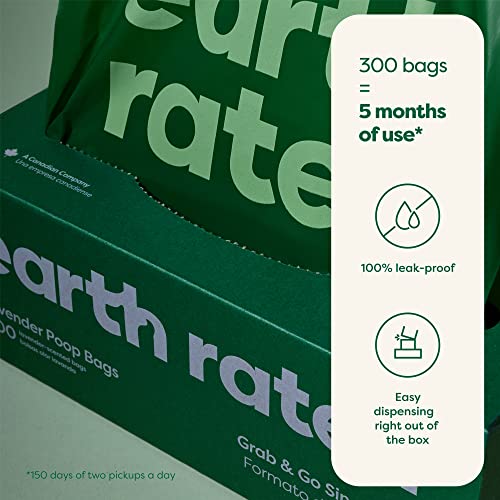 Earth Rated Dog Poop Bags, 300 Dog Waste Bags on a Large Single Roll, Grab and Go, Guaranteed Leak-proof, Lavender-scented, Great for Backyard Pickups, Each Poop Bag Measures 8 x 13 Inches