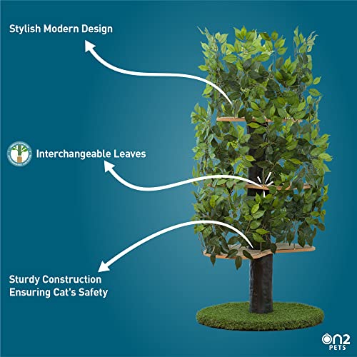 On2Pets CatHaven Cat Condo Furniture, Tree House Tower for Climbing, Playing, Scratching, and Relaxing - 60 in. high, Green, Large