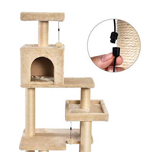 AmazonBasics Extra Large Cat Tree Tower with Condo - 24 x 56 x 19 Inches, Beige