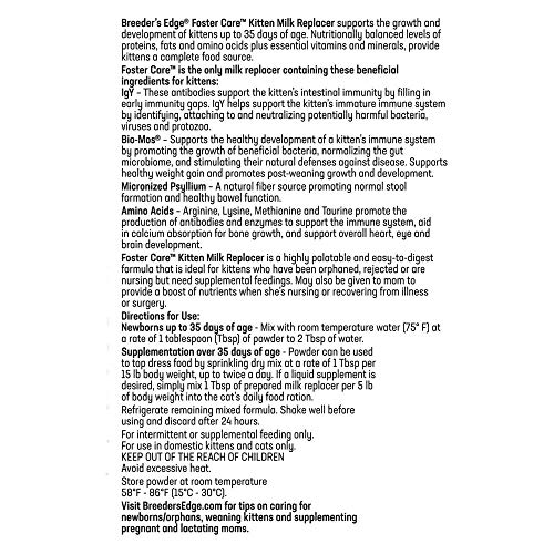 Breeder's Edge Foster Care Feline- Powdered Milk Replacer- for Kittens & Cats- 12oz